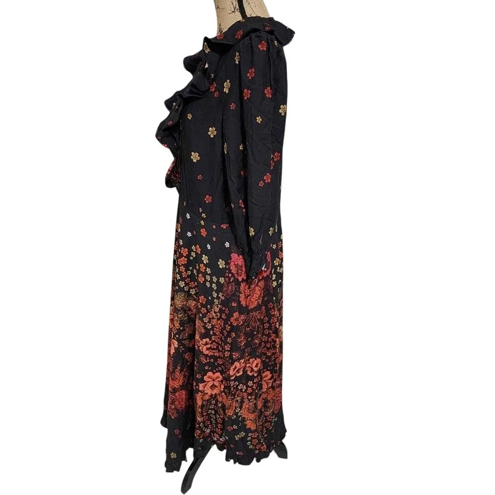 Free People Talsey ruffled‎ Maxi Dress in black combo size small
